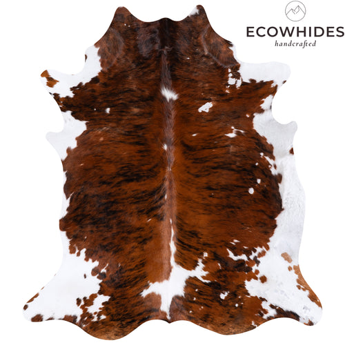 Vintage Brindle White Belly Cowhide Rug Size 7'1" L x 6'5" W 4318