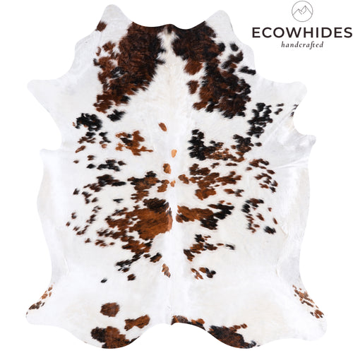 Vintage White Tricolor Cowhide Rug Size 7'11" L x 7'0" W 4319