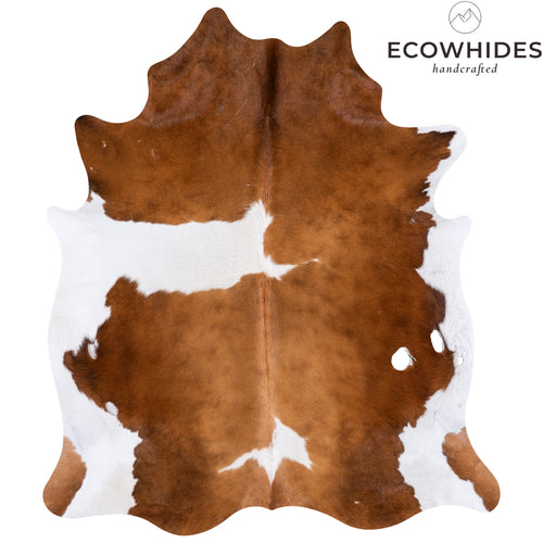 Vintage Brown and White Cowhide Rug Size 6'8" L x 5'10" W 4321