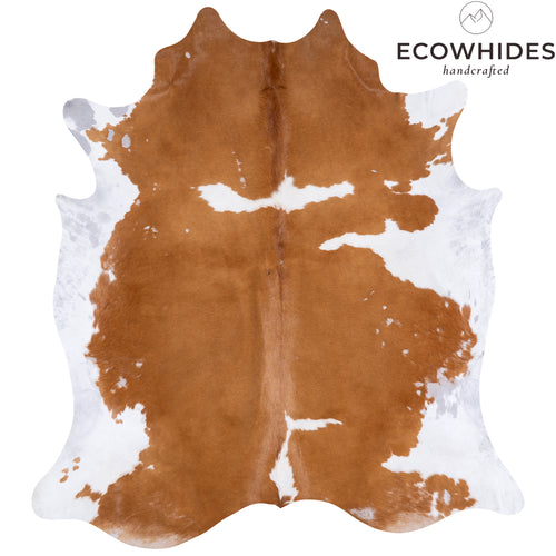 Vintage Brown and White Cowhide Rug Size 8'2" L x 7'5" W 4322