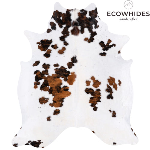 Vintage White Tricolor Cowhide Rug Size 7'9" L x 6'10" W 4323