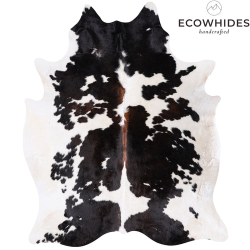 Vintage Tricolor Cowhide Rug Size 7'1" L x 5'10" W 4324