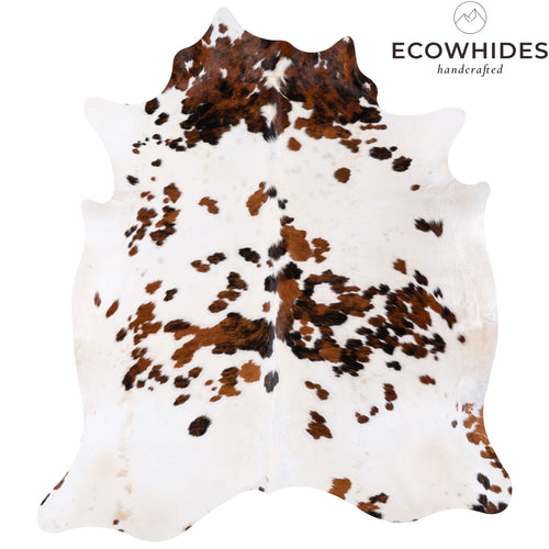 Vintage White Tricolor Cowhide Rug Size 7'1" L x 6'4" W 4326