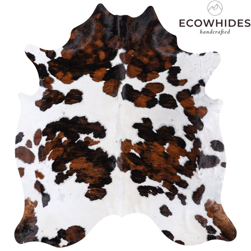 Vintage White Tricolor Cowhide Rug Size 8'0" L x 7'4" W 4330