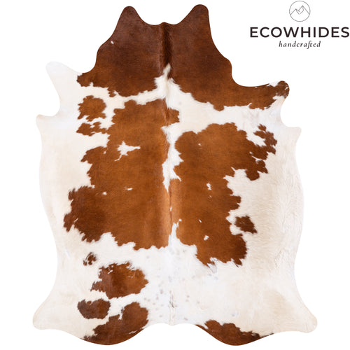 Vintage Brown and White Cowhide Rug Size 7'1" L x 6'0" W 4331