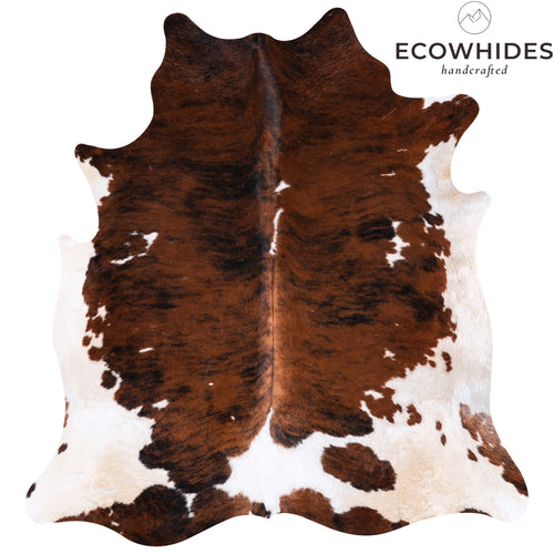 Vintage Tricolor Brindle Mix Cowhide Rug Size 6'4" L x 5'11" W 4332