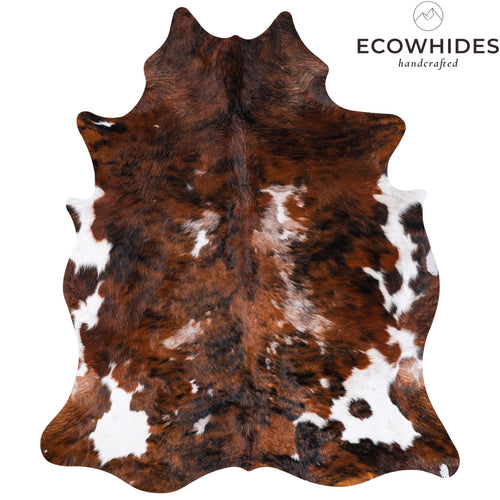 Vintage Tricolor Brindle Mix Cowhide Rug Size 6'10" L x 5'8" W 4333