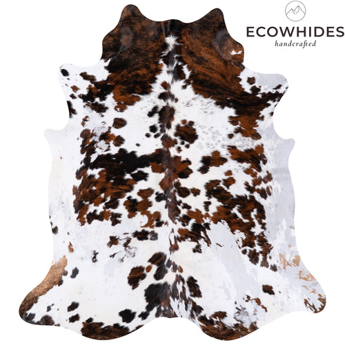 Vintage White Tricolor Cowhide Rug Size 7'0" L x 6'5" W 4334