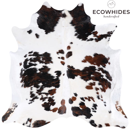 Vintage White Tricolor Cowhide Rug Size 6'7" L x 6'8" W 4337