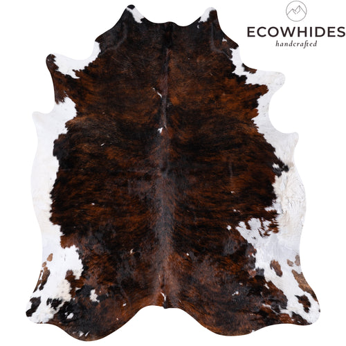 Vintage Brindle White Belly Cowhide Rug Size 7'6" L x 6'8" W 4338