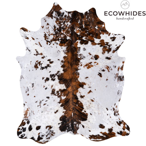 Vintage Tricolor Cowhide Rug Size 6'8" L x 5'6" W 4339