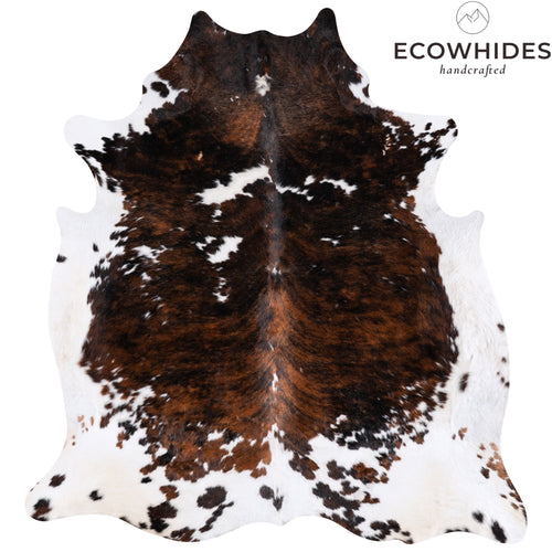 Vintage Tricolor Brindle Mix Cowhide Rug Size 7'10" L x 7'5" W 4340
