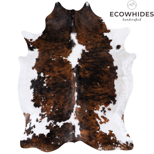 Vintage Tricolor Brindle Mix Cowhide Rug Size 7'6" L x 5'10" W 4341