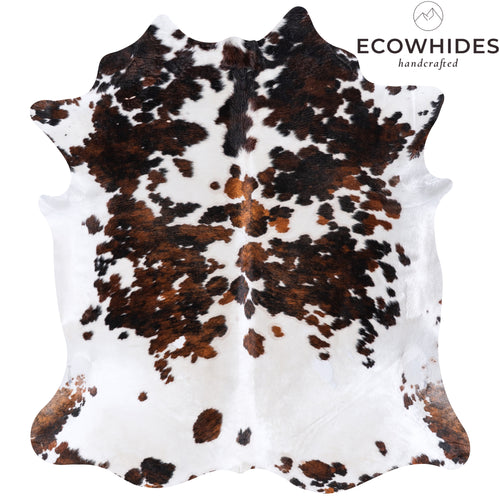 Vintage White Tricolor Cowhide Rug Size 7'6" L x 6'11" W 4343