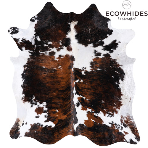 Vintage Tricolor Brindle Mix Cowhide Rug Size 7'1" L x 6'6" W 4344