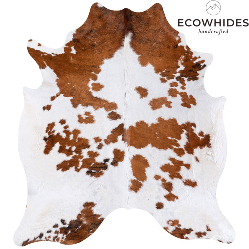 Vintage White Tricolor Cowhide Rug Size 6'11" L x 6'4" W 4345