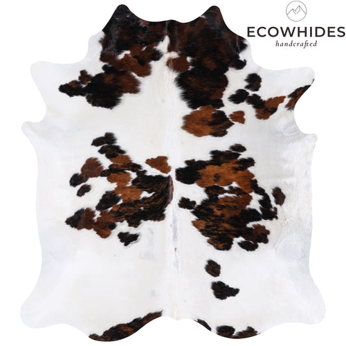 Vintage White Tricolor Cowhide Rug Size 7'4" L x 6'9" W 4347