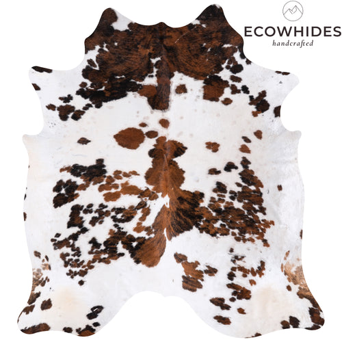 Vintage White Tricolor Cowhide Rug Size 7'11" L x 7'4" W 4348