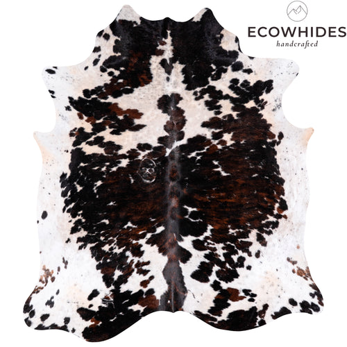 Vintage White Tricolor Cowhide Rug Size 8'3" L x 7'6" W 4351