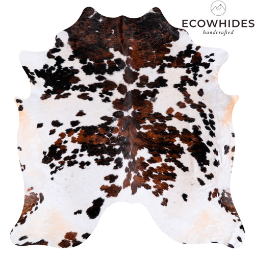 Vintage White Tricolor Cowhide Rug Size 7'7" L x 7'5" W 4352