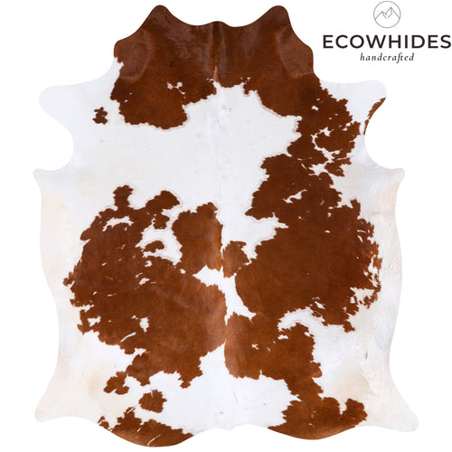 Vintage Brown and White Cowhide Rug Size 7'8" L x 6'9" W 4354