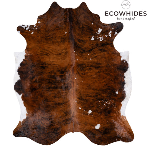 Vintage Brindle White Belly Cowhide Rug Size 7'6" L x 6'7" W 4355