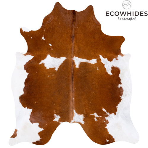 Vintage Brown and White Cowhide Rug Size 7'0" L x 6'5" W 4357