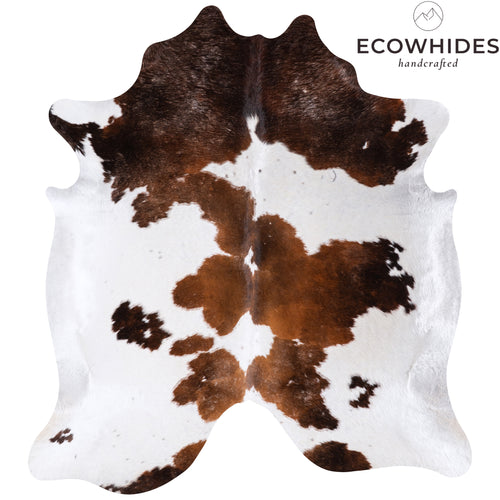 Vintage Chocolate and White Cowhide Rug Size 7'4" L x 6'9" W 4358