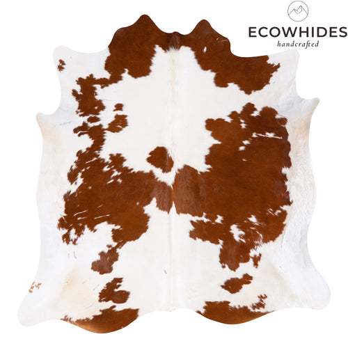 Vintage Brown and White Cowhide Rug Size 7'3" L x 7'3" W 4361