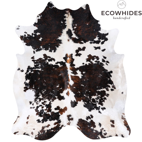 Vintage White Tricolor Cowhide Rug Size 8'1" L x 7'2" W 4362