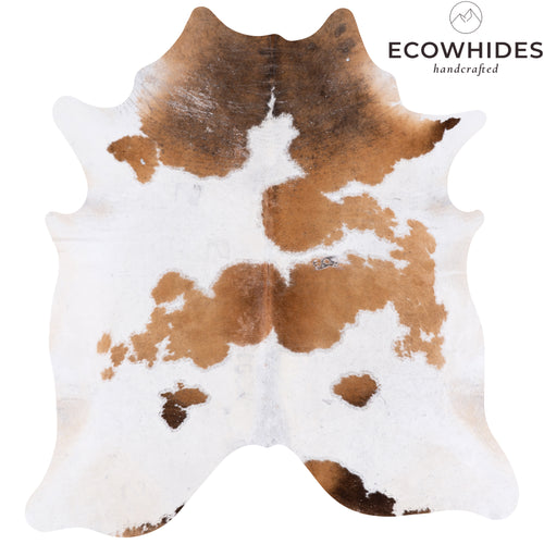 Vintage White Tricolor Cowhide Rug Size 7'1" L x 6'8" W 4363