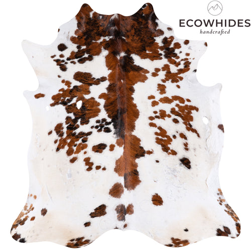 Vintage White Tricolor Cowhide Rug Size 7'4" L x 7'0" W 4364