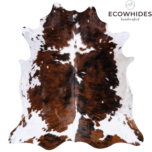 Vintage Tricolor Cowhide Rug Size 6'7" L x 5'10" W 4365