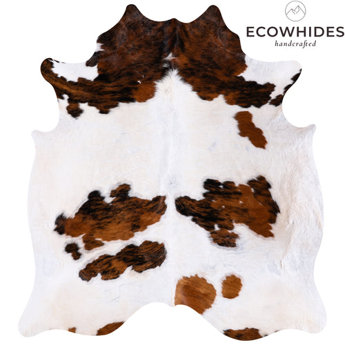 Vintage White Tricolor Cowhide Rug Size 6'11" L x 6'5" W 4368