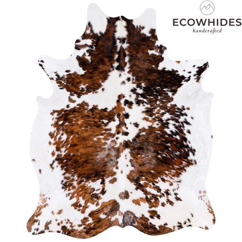 Vintage White Tricolor Cowhide Rug Size 7'5" L x 6'2" W 4372