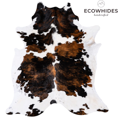 Vintage Tricolor Cowhide Rug Size 7'7" L x 6'2" W 4375