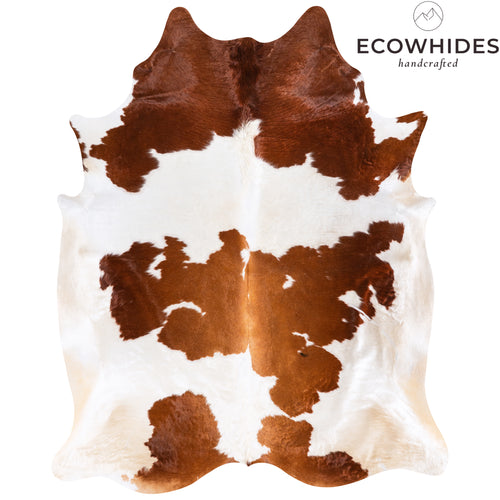 Vintage Brown and White Cowhide Rug Size 8'0" L x 6'8" W 4378