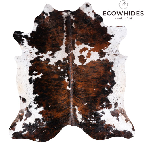 Vintage Tricolor Brindle Mix Cowhide Rug Size 7'5" L x 6'9" W 4380