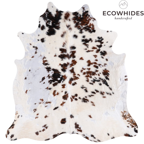 Vintage White Tricolor Cowhide Rug Size 6'10" L x 6'6" W 4381