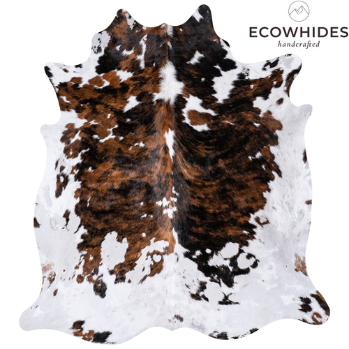 Vintage Tricolor Cowhide Rug Size 6'8" L x 6'2" W 4382