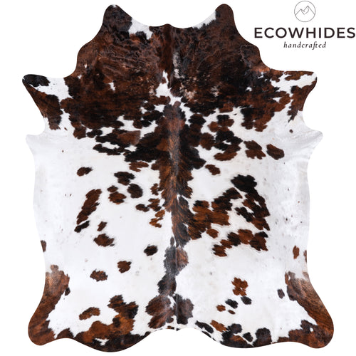 Vintage White Tricolor Cowhide Rug Size 7'4" L x 6'7" W 4384