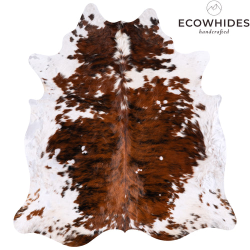 Vintage Tricolor Brindle Mix Cowhide Rug Size 7'3" L x 6'9" W 4387