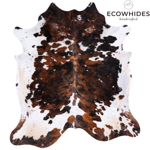 Vintage Tricolor Brindle Mix Cowhide Rug Size 8'0" L x 7'3" W 4388