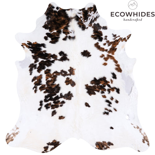 Vintage White Tricolor Cowhide Rug Size 7'0" L x 6'9" W 4389