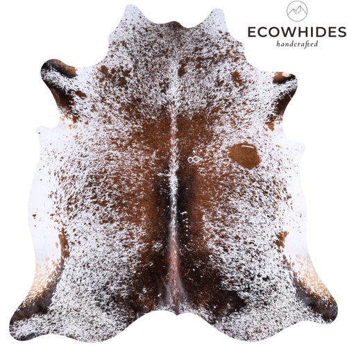 Vintage Brown Salt and Pepper Cowhide Rug Size 7'1" L x 6'10" W 4392