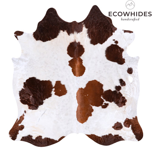 Vintage Brown and White Cowhide Rug Size 7'6" L x 7'2" W 4393