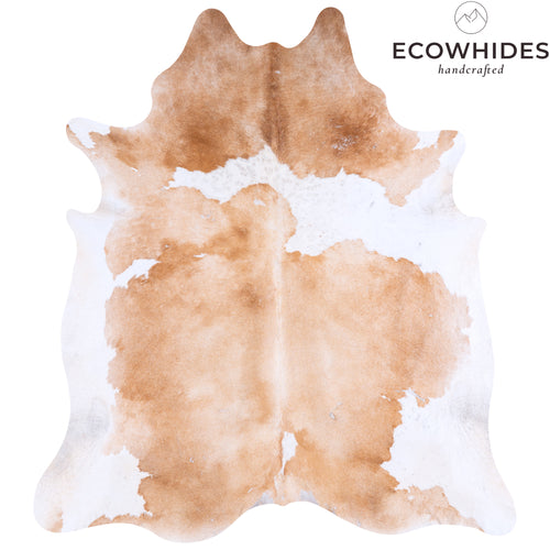 Vintage Palomino and White Cowhide Rug Size 7'5" L x 6'8" W 4394