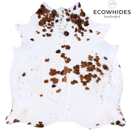 Vintage White Tricolor Cowhide Rug Size 7'7" L x 7'2" W 4395