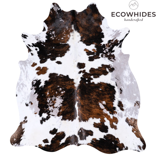 Vintage Tricolor Cowhide Rug Size 7'3" L x 6'6" W 4396