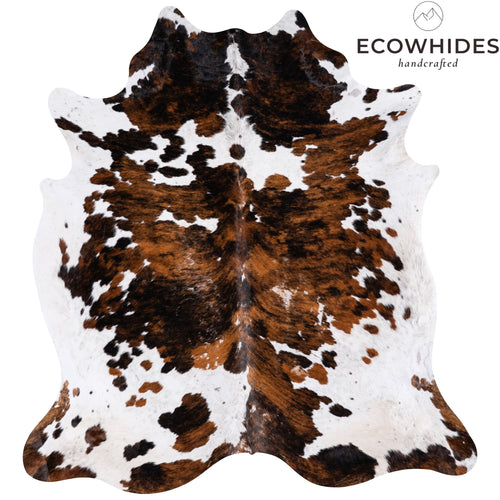 Vintage Tricolor Cowhide Rug Size 7'5" L x 6'11" W 4397